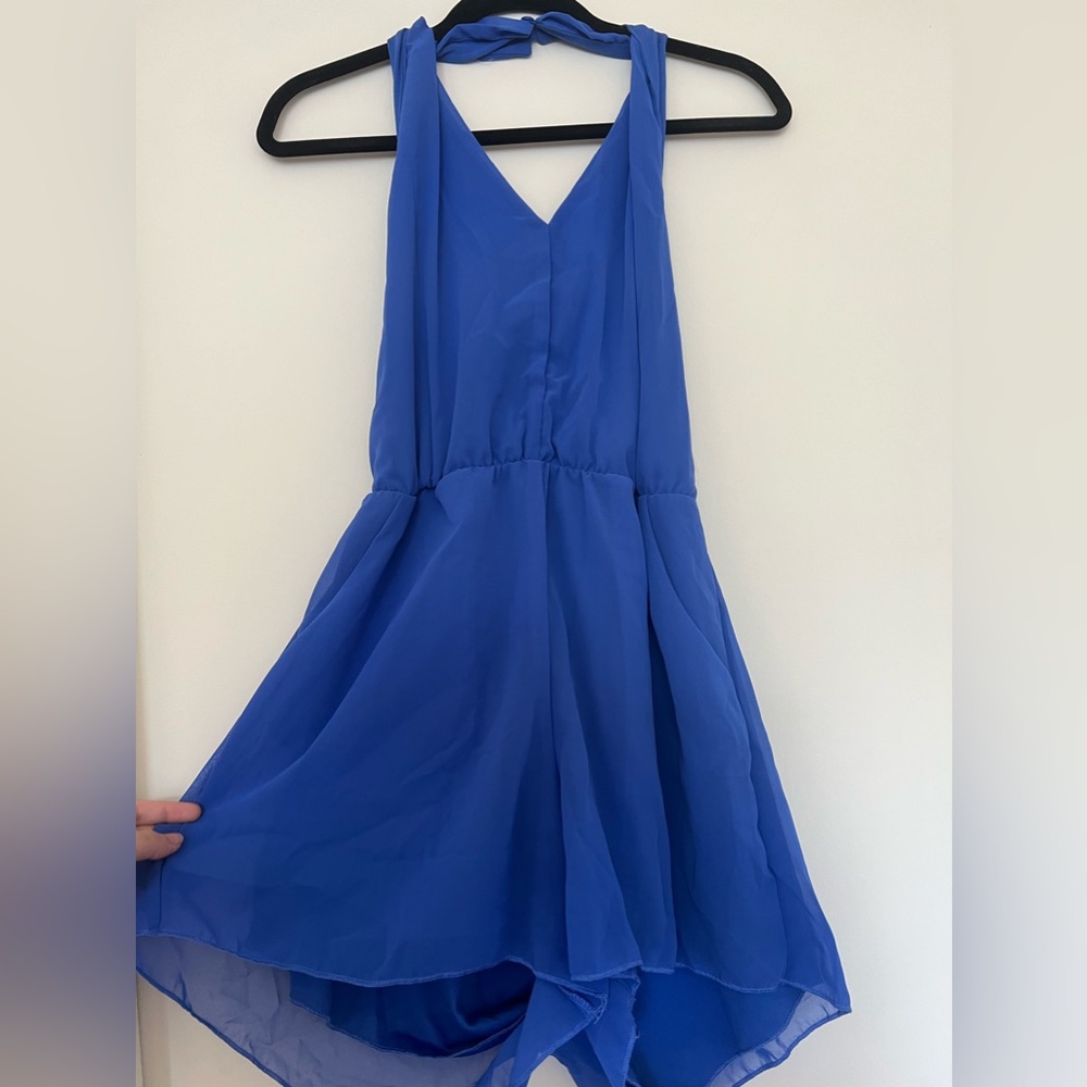 Blue Halter Romper with Pockets